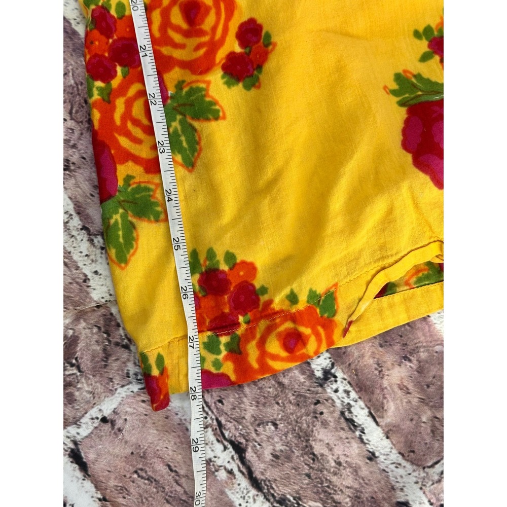 J Peterman‎ Company Yellow Floral Rose Wide Leg Cotton Pants XS Made in India - Picture 14 of 15